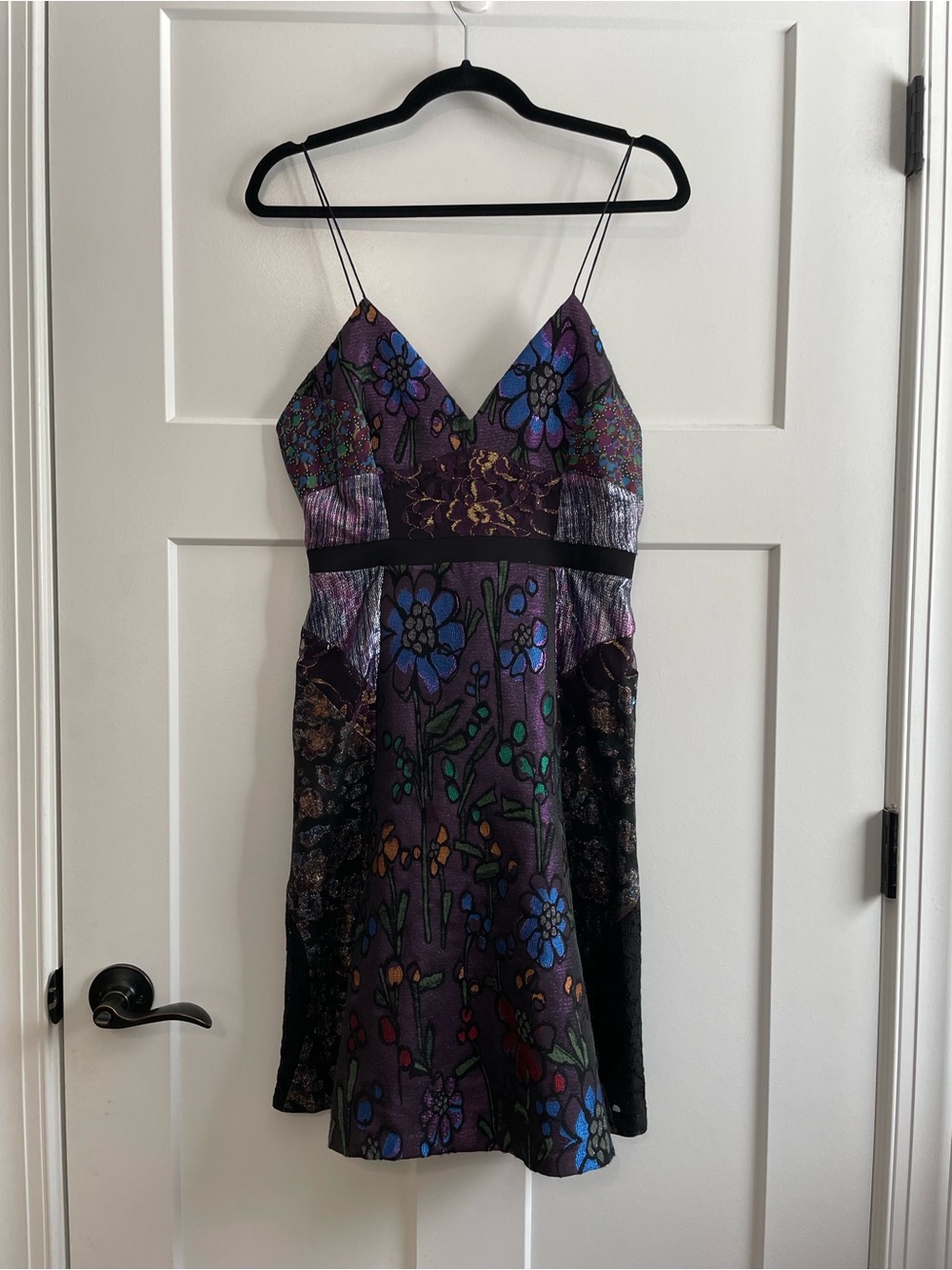Cynthia Rowley NWT Floral Jacquard Cocktail Dress Size 8 Velvet Waist A-Line - Picture 2 of 8